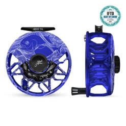 Abel ROVE Reel 7/9 Blue III, Gloss Black Drag Knob, Larko Permit Engraving, Saltwater Flies Engraving With Black Handle(2023 Abel Rove Reel Blue Iii Gloss Black Drag Knob Larko Permit Engraving Saltwater Flies Engraving With Black Handle)